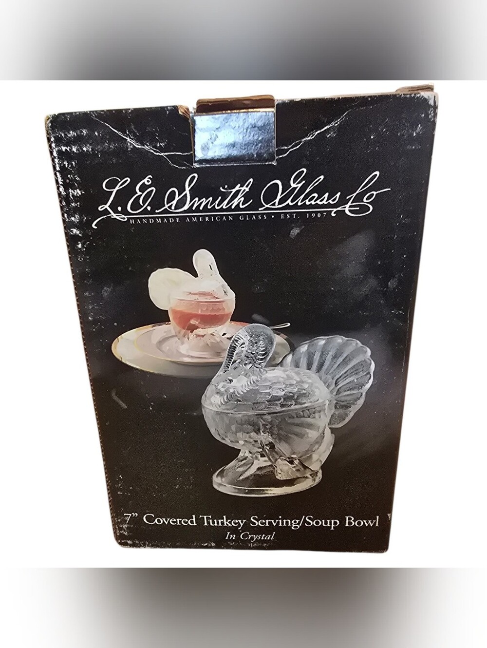L.E. Smith Glass Co. 7" Clear Crystal Covered Turkey Serving Dish